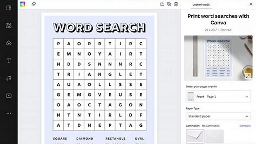 Printed large-print word search puzzle with a pencil