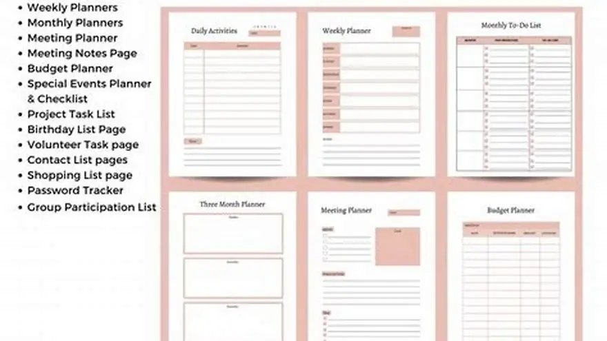 Printed activity calendar and planning forms on desk