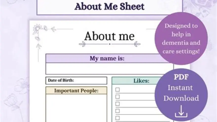 Caregiver reading a clear About Me page with elderly person