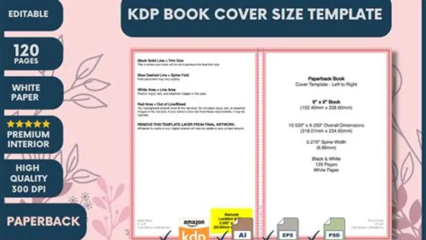 KDP cover template showing bleed margins and spine width measurement