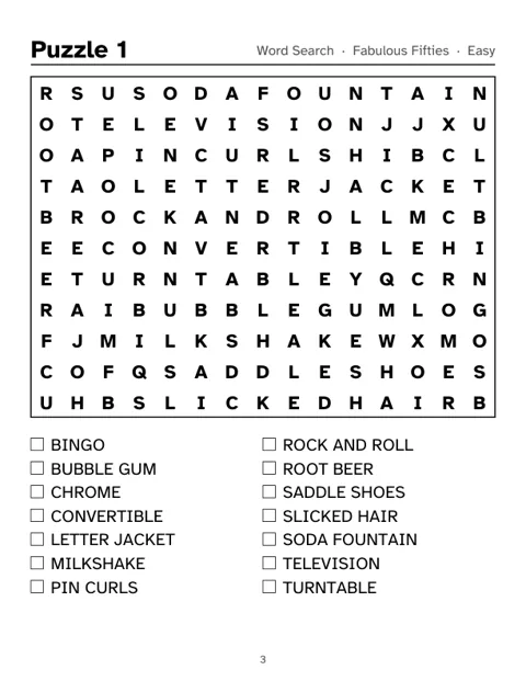 Preview of Fabulous Fifties Word Search