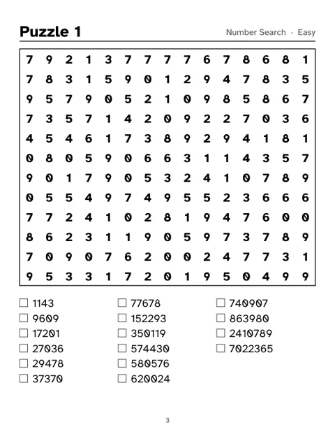 Preview of Large Print Number Search