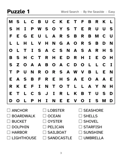 Preview of Seaside and Fishing Word Search