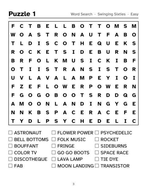 Preview of Swinging Sixties Word Search