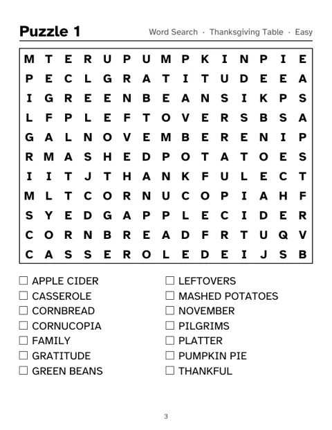 Preview of Thanksgiving Word Search